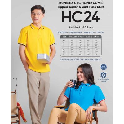 HC24 CVC HONEYCOMB TIPPED COLLAR & CUFF POLO SHIRT
